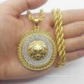 Hip-Hop-Löwe ​​Zinklegierung Kristall Strass Gold Anhänger Halskette Schmuck, Bling Bling vereist kubanische Kette